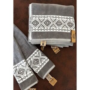 Wrangler 4 Piece Towel Set Gray White Southwestern Geometric Quick Dry Cotton